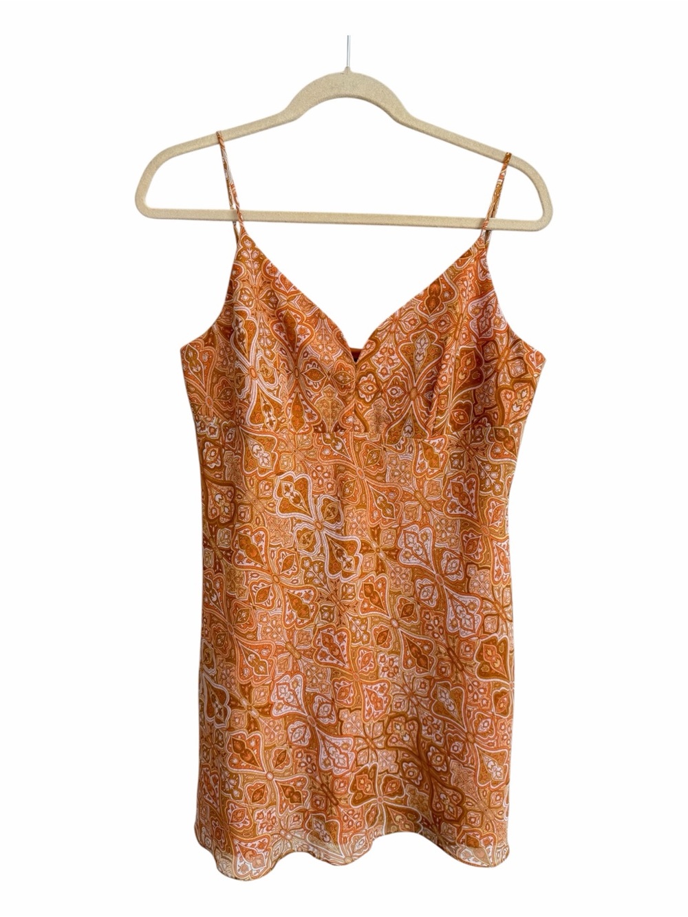 Spotlight Orange Paisley Slip Mini Dress Boho Retro Size XL